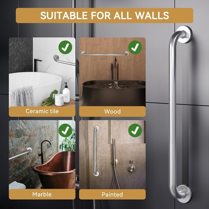 AmazerBath شريط مسك للأحواض والدش - مضاد للانزلاق، 36 بوصة طول × 1.25 بوصة قطر، فولاذ مقاوم للصدأ، مناسب لكبار السن وذوي الاحتياجات الخاصة، يتحمل 500 رطل - Image 5